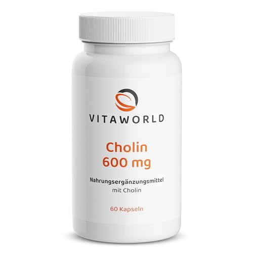 vitaworld Cholin 600 trägt zu einem normalen Fettstoffwechsel bei, 600 mg pro Kapsel, hohe Bioverfügbarkeit, mit Cholinbitartrat, vegan, 60 Kapseln