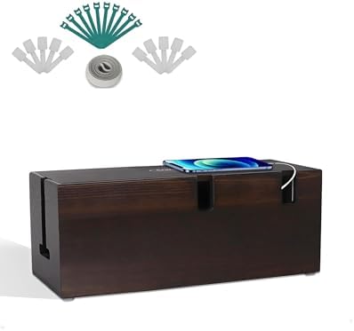 Changsuo Wooden Cable Management Box - Cord Organizer For Power Strips, Surge Protectors, Desk & Home Office, Black