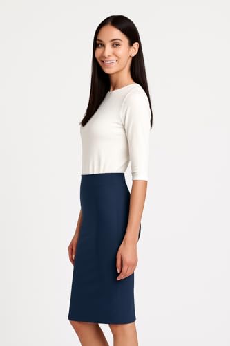 Lightweight Silky Fitted Knee-Length Pencil Skirt in Stretch Nylon XXL Dark Navy2