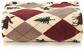 Moose and Pine Tree Micro Cozy Lodge Argyle Throw (Burgundy)
