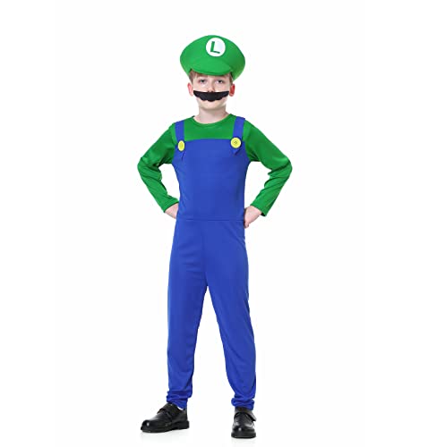 Super Mario Luigi Bros Cosplay Costume Costume Unisexe Homme Adulte Enfant Adolescents, Garçon Luigi Green, S