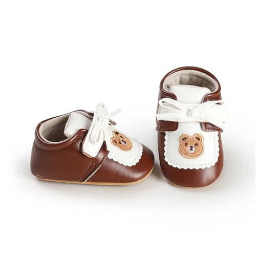 Image of HsdsBebe Baby Boys Girls Pu Leather Hard Bottom Walking Sneakers Toddler Rubber Sole First Walkers Infant Cartoon Slippers Crib Shoes