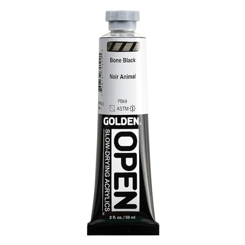 OPEN Slow-Drying Acrylics by GOLDEN, Bone Black, 2 fl oz. tube, Professional Acrylic Paint, Semi-Transparent