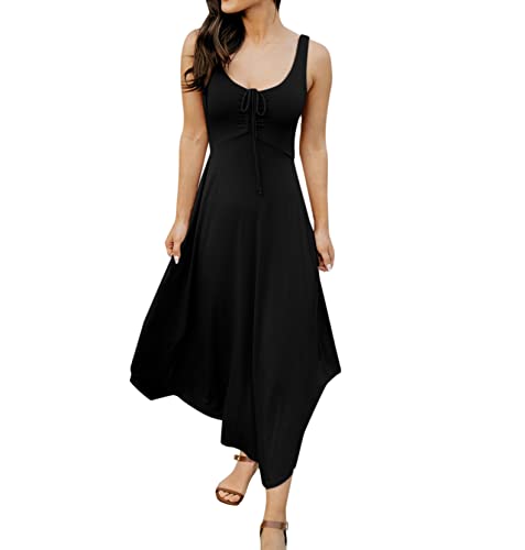 Image of Langwyqu Womens 2026 Summer Sleeveless Tank Dress Empire Waist Asymmetrical Flowy Casual Maxi Dresses