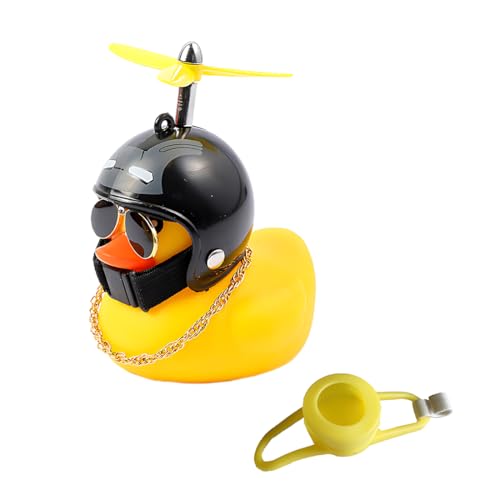 LuLiyLdJ Pato de borracha, pato motociclo, pato amarelo decoração de salpicos de brinquedo, com correia e hélice