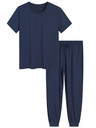 Latuza Women's Petite Pajama Sets Short Length 2 Piece Cotton Sleepwear S Navy