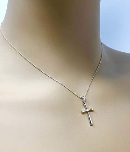 14K White Gold Solitaire Diamond Accented Cross Pendant Necklace, 16" #TOP3