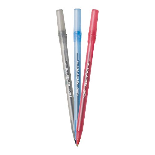 Image of BIC Round Stic Xtra Life Ballpoint Pen, Medium Point (1.0mm), Black /Red /Blue - Box of 240 Assorted Ball Pens