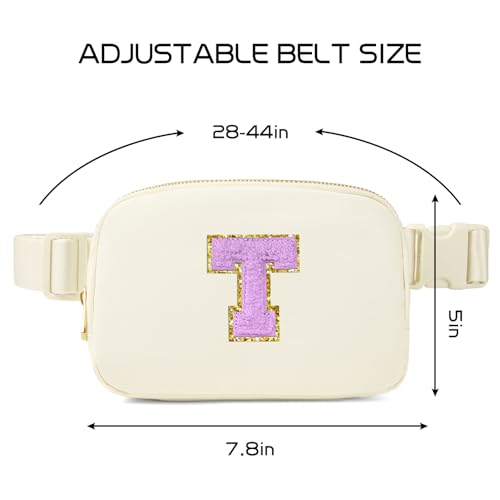 Image of Gitus Gifts for 8 9 10 11 12 Year Old Girls Belt Bag Fanny Pack Crossbody Bags with Initial Letter Patch Cute Stuff Birthday Gifts for Teen Girls Women Personalized Trend Stuff (Ivory-T)