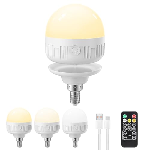 LGMCF Bombilla de luz recargable, E14 regulable con base magnética, extraíble, 3 colores, 6 W, portátil, con control remoto y temporizador para lámparas no duras, emergencia, 1 paquete