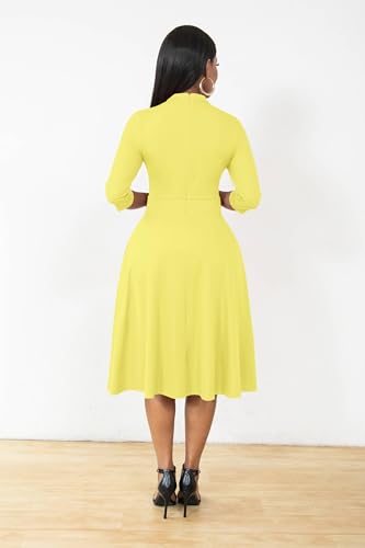 Image of Nmoder Casual Dresses for Women Semi Formal Fit and Flare 3 /4 Sleeve A-line Church Work Dress with Pockets