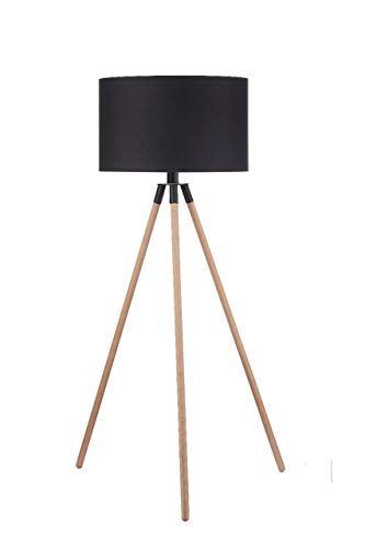 Preisvergleich Produktbild Modernluci Stehlampe Stativ Holz Schwarz Stehleuchte Standleuchte Holz Dreibein Leseleuchte Bodenlampe für Wohnzimmer Schlafzimmer Büro, Skandinavischer Stil Tripod Black, 146 cm Höhe