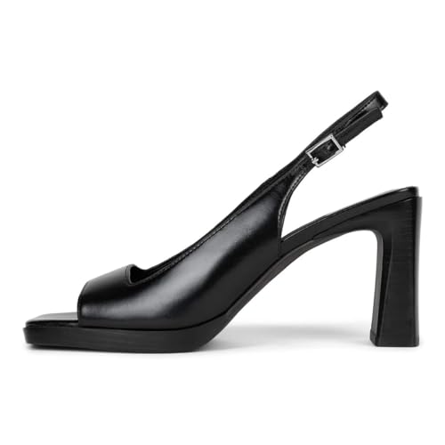 Women Open Square Toe Slingback Buckle Up Pumps Backstrap High Chunky Heels Daily Prom Dressy Shoes Size 4-16 US2