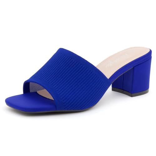 Image of Herstyle Square Open Toe Heeled Sandals for Women 2.5 Inch Low Block Chunky Heel Sandals Slip-On Mules Comfortable Dress Shoes for Party Wedding Office