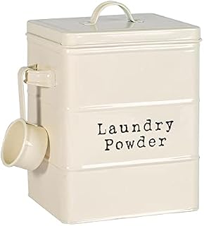 Harbour Housewares Vintage Metal Washing Powder Storage Tin - Utility Storage Canister - 18cm - Cream