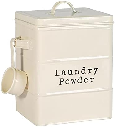 Harbour Housewares Vintage Metal Washing Powder Storage Tin - Utility Storage Canister - 18cm - Cream
