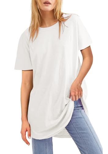 Fisoew Womens Oversized T Shirts Short Sleeve Tunic Tops Crew Neck T-Shirts Summer Casual Loose Fit Basic Tee2