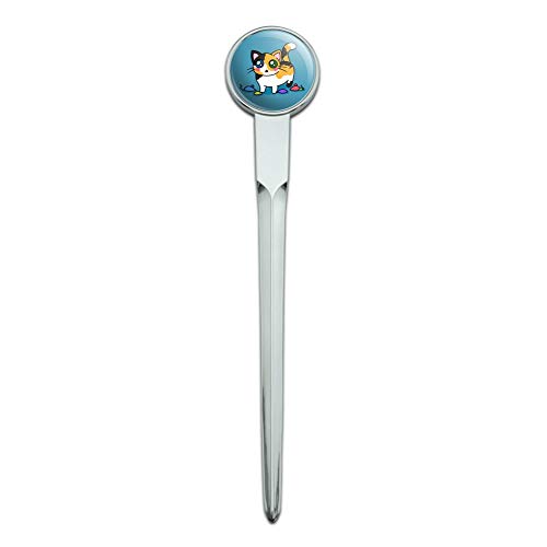 Calico Kitten with Cat Toys Classic Chrome Plated Metal Envelope Letter Opener Slitter