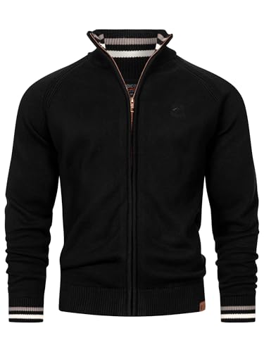 Indicode Herren INArutemia Strickjacke aus Baumwolle | Fein-Strick Cardigan mit Stehkragen und Reißverschluss Black, M