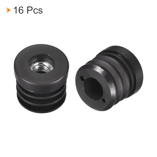 Image of uxcell 16Pcs Plastic Threaded Tube Inserts with M8 Thread, for 25mm /0.98 inch OD Round Tube, Adjustable Round Black Plastic Plug Caster Insert Chair End Caps Furniture Leg Plug