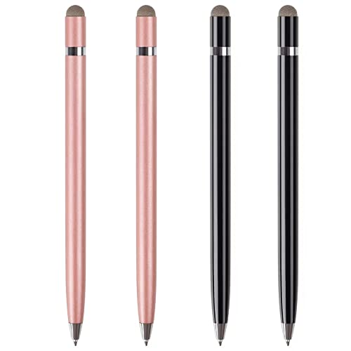 Liromna Stylus Pens for Touch Screens, 4 Pack High Precision 2 in 1 Capacitive Stylus Ballpoint Pen for iPad iPhone Tablets Samsung Galaxy All Universal Touch Screen Devices - Black/Rose Gold