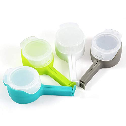 Bag Clips for Food, Seal Pour Food Storage Bag Clip with Pour Spouts Airtight Plastic Large for Kitchen Snack, Chips, Dog Food Storage Sealing Clips Clamp for Package 4 PACK