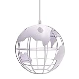 Photo Gallery lfsem modern creative lampada a sospensione gabbia in metallo mappa del mondo plafoniera e27 lampadario tondo loft bar lampada da soffitto (bianco, 30 cm)