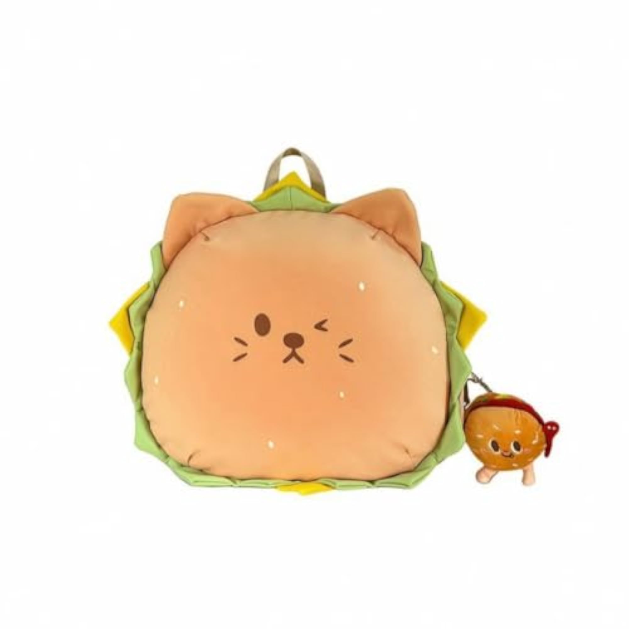 Cute Cat Backpack with Soft Toy Charm, Fun Hamburger Design