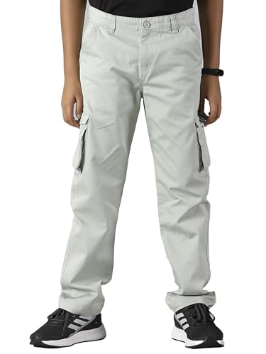 Image of KiddoPanti Boys Cargo Pants | 100% Cotton Twill | Comfortable Regular Fit | Elastic Waistband & Zip Fly | 6 Pocket Lower for Kids | Full-Length Casual Wear