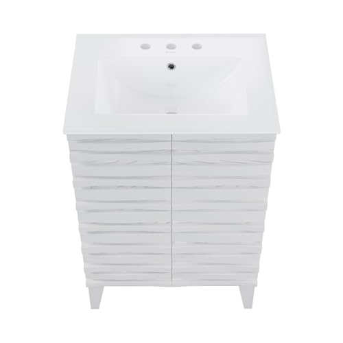 Image of Swiss Madison Cascade 24 in. White Oak Bathroom Vanity with White, 3-Hole Ceramic Sink Top