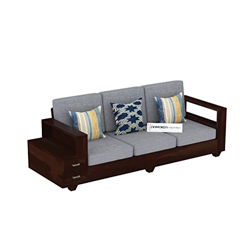 Image of Sheesham Wood 7 Seater Sofa Set with 2 Drawer Storage | 3+2+2 Wooden Sofa Set Furniture for Living Room Home Office (Walnut Finish)