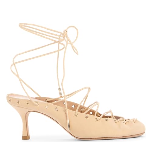 Women's Chic Eyelet Lace Up Kitten Heel Round Closed Toe Pumps Sexy Backless Grommets Cross Strap High Heels Wedding Prom Party Summer Shoes for Women3