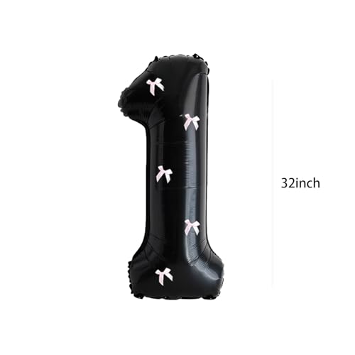 Image of PLAP Birthday Number Balloon Bow Black Party Supplies 32 inchBirthday Number Decoration (Pink black number set 1)