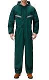 Yukirtiq Hombre Pantalones con Peto de Trabajo para jardín y Garaje, Encapuchado Mono de Trabajo Mecánico o Industria Cintas Reflectantes Resistente al Aceite para Mecánicos, Verde, XXL
