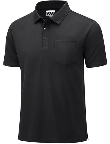 MAGCOMSEN Mens Polo Shirts Short Sleeve Cotton Pique Golf Shirts with Pocket Casual Performance Moisture Wicking Polos