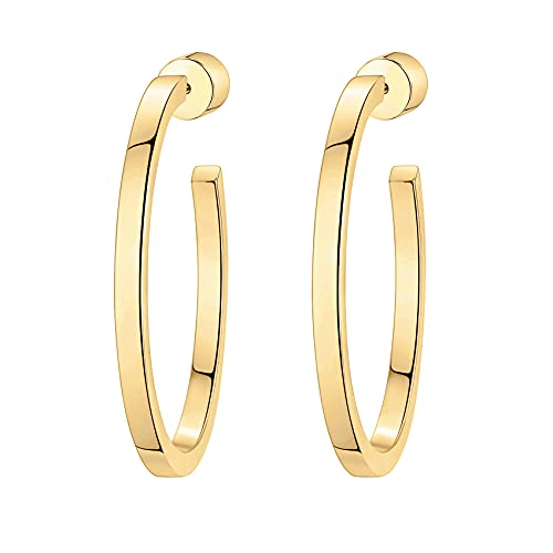 PAVOI 14K Gold Plated Thin Square Edge Open Hoop Earrings for Women | Trendy Lightweight Open Hoops3