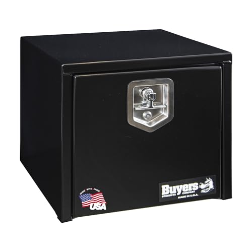 Image of Buyers Products 1703330 Black Steel Underbody Truck Tool Box, 16x14x18 Inch | Truck Bed & Underbelly RV Storage Box, Locking T-Latch, Weather-Resistant, Heavy-Duty Flatbed Job Box, Made in USA