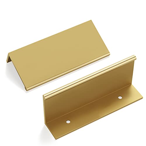 Image of Goldenwarm 5 Pack 3in Finger Edge Pulls for Gold Drawer Pulls | Aluminum Alloy, Gold Cabinet Handles, Edge Pulls for Cabinets, Brushed Brass Handles, For Drawers, Dressers, Screws Included