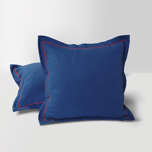 Image of Swayam Set of 2 Solid Cotton Blue Cushion Cover | 16 x 16 Inch | Soft Breathable Fabric with Hidden Zipper | Decorative & Stylish Cushion Covers for Sofa, Living Room, Bedroom & Couch