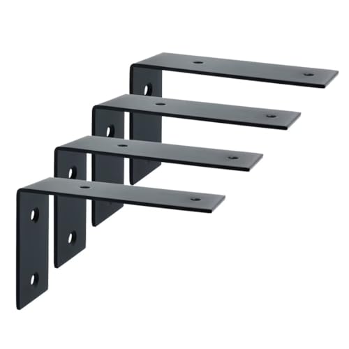 Lot de 4 supports d'étagère larges en forme de L pour étagères murales, support d'étagère à angle droit de 90° pour bois, noir (125 x 85 x 45 mm)