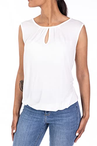 U&F Damen Basic Top | Umspieltes Dekollete in Rundhals und Gummizug am Saum für Frühling, Sommer oder Herbst | perfekte Passform und modischer eleganter Look | Weiß Größe: L Cover
