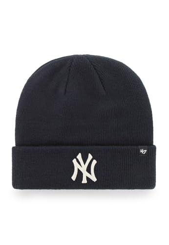47 MLB Unisex-Adult Team Logo Cuff Knit Beanie Cold Weather Hat (New York Yankees Navy/Natural)