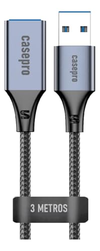 Casepro Cabo Extensor USB 3.0 Macho para Fêmea, 3 Metros, Nylon Resistente, Alta Velocidade, Compatível com Webcam, Scanner, HD Externo, Impressora