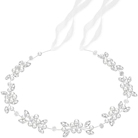 Tanfeine Flower Girl Headpiece, Flower Girl Hair Accessory, Silver Wedding Headband for Girls, Princess Crystal Pearl Hair Accessories for Birthday, Party, First Communion,Wedding
