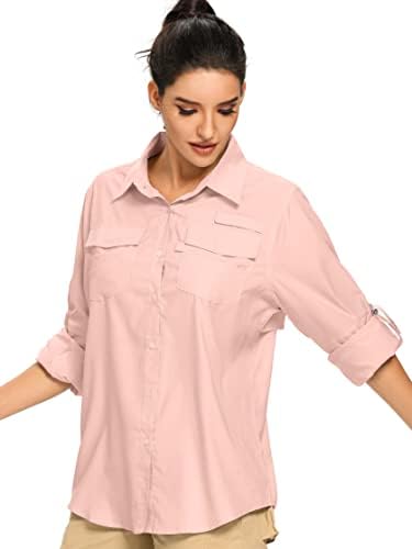 Women’s UPF 50+ UV Sun Protection Shirt, Long Sleeve Fishing Hiking Shirt, Quick Dry Breathable Safari Shirts