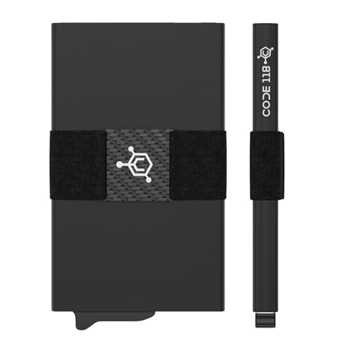 Image of CODE 118 Wallet for Men - Slim Minimalist Aluminum Smart Wallet with RFID Blocking - Compact cash and Credit card holder with Pop Up Ejector (Classic, Jet Black)