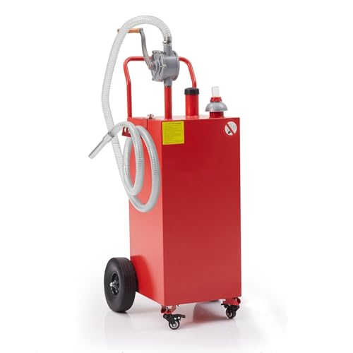 40 Gallon Fuel Caddy, Gas Storage Tank on 4 Wheels, Portable Gas Caddy with Manual Transfer Pump, Gasoline Diesel Fuel Container for Cars, Lawn Mowers