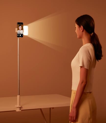 yAyusi Soporte Teléfono para Grabación de Vídeo, Soporte para Teléfono Celular con Brazo Articulado con Anillo de Luz LED, Trípode de Escritorio/Mesita de Noche para Youtube/Live Stream (Blanco) - imagen 4