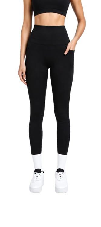 JAIPANS Women's High-Waisted Yoga Leggings with Side Pockets | Stretch Workout Gym Running Fitness Activewear Pants (in, Alpha, 3XS, Regular, Black)