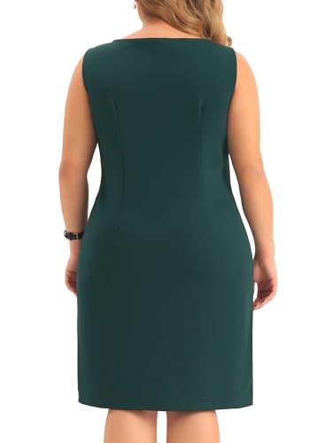 Image of Agnes Orinda Plus Size Sheath Dress for Women Sleeveless Boat Neck Casual Straight Pencil Work Dresses